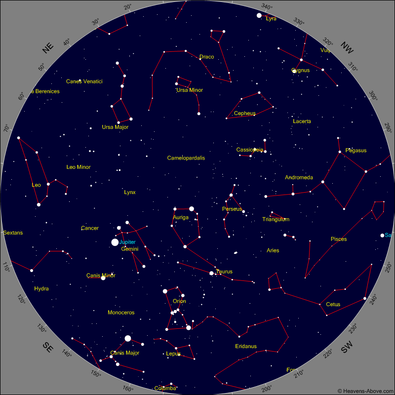 Calgary Monthly Star Chart For December 2025