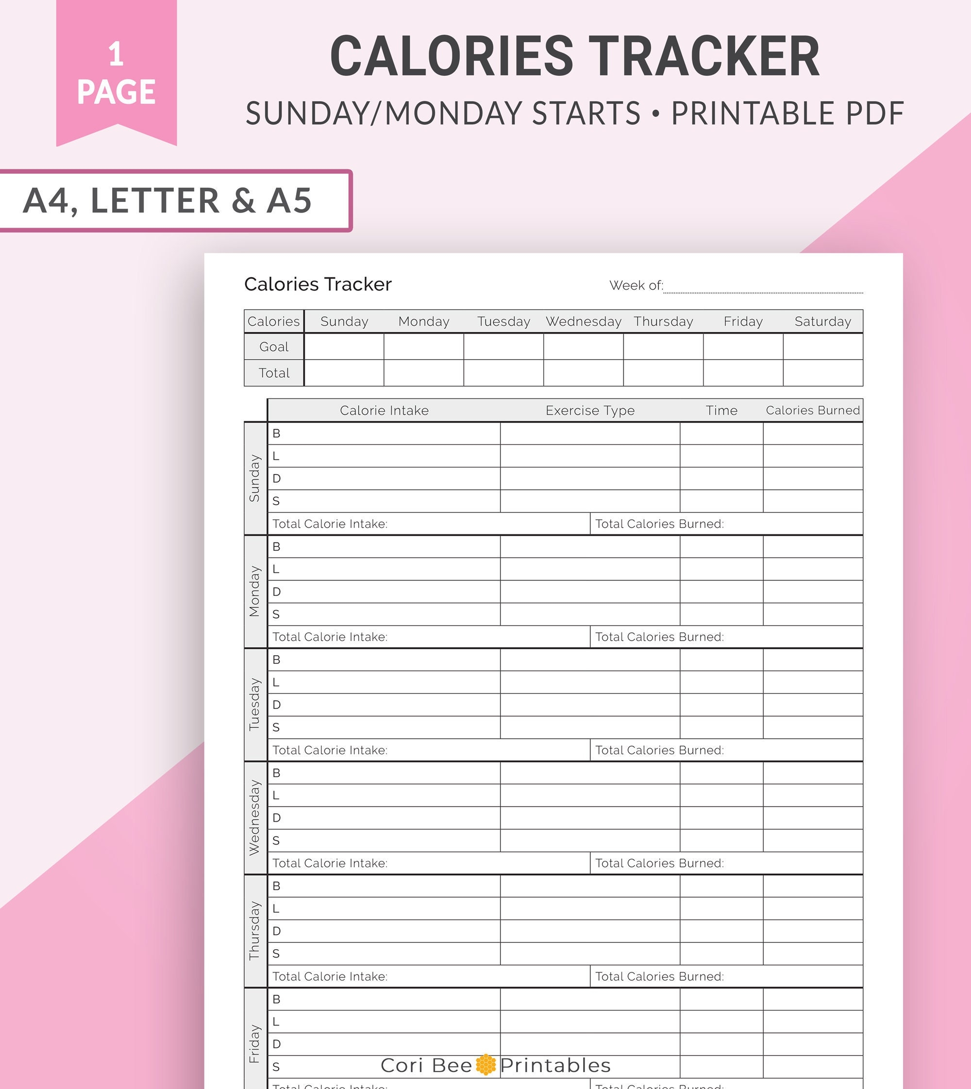 Printable Calorie Counter Chart