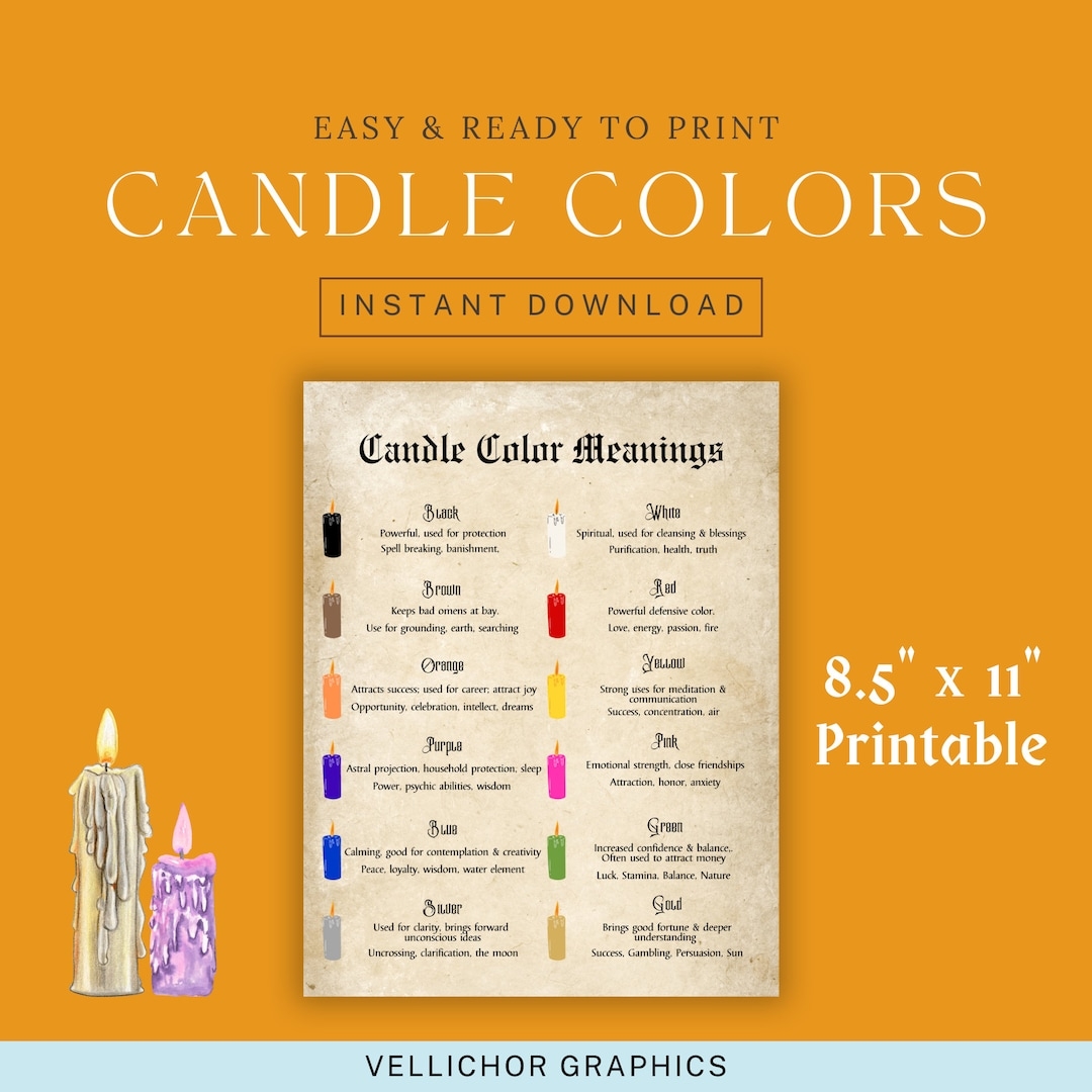 Candle Color Meaning Chart Candle Magic Color Guide Magick Candles Meditation Candle Colors Instant Download Printable Etsy