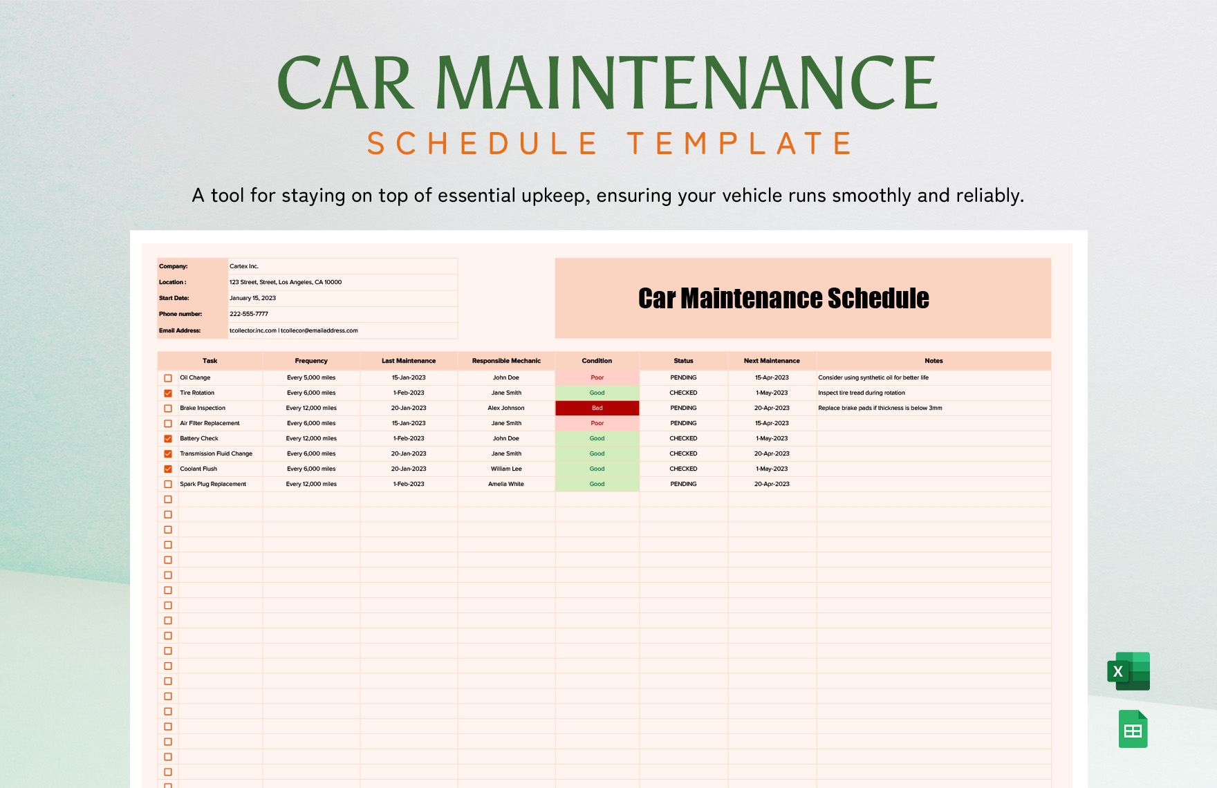 Car Maintenance Schedule Template In Excel Google Sheets Download Template Car Maintenance Schedule Template In Excel Google Sheets Download Template