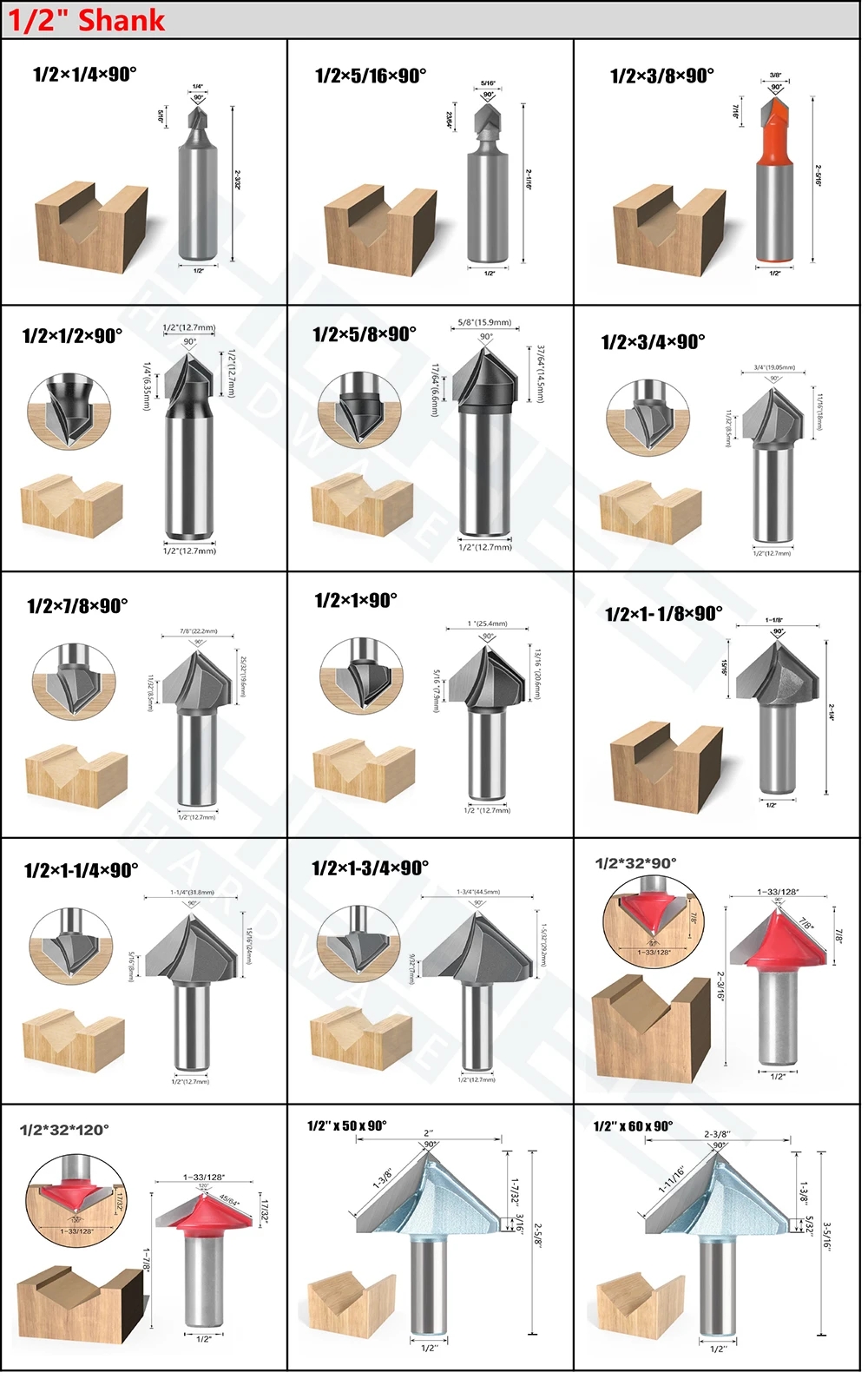 Carbide Flat Tip Woodworking Router Bits V Groove Tools