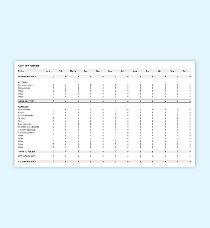 Cash Flow Forecast Template Free For Excel Google Sheets Conta