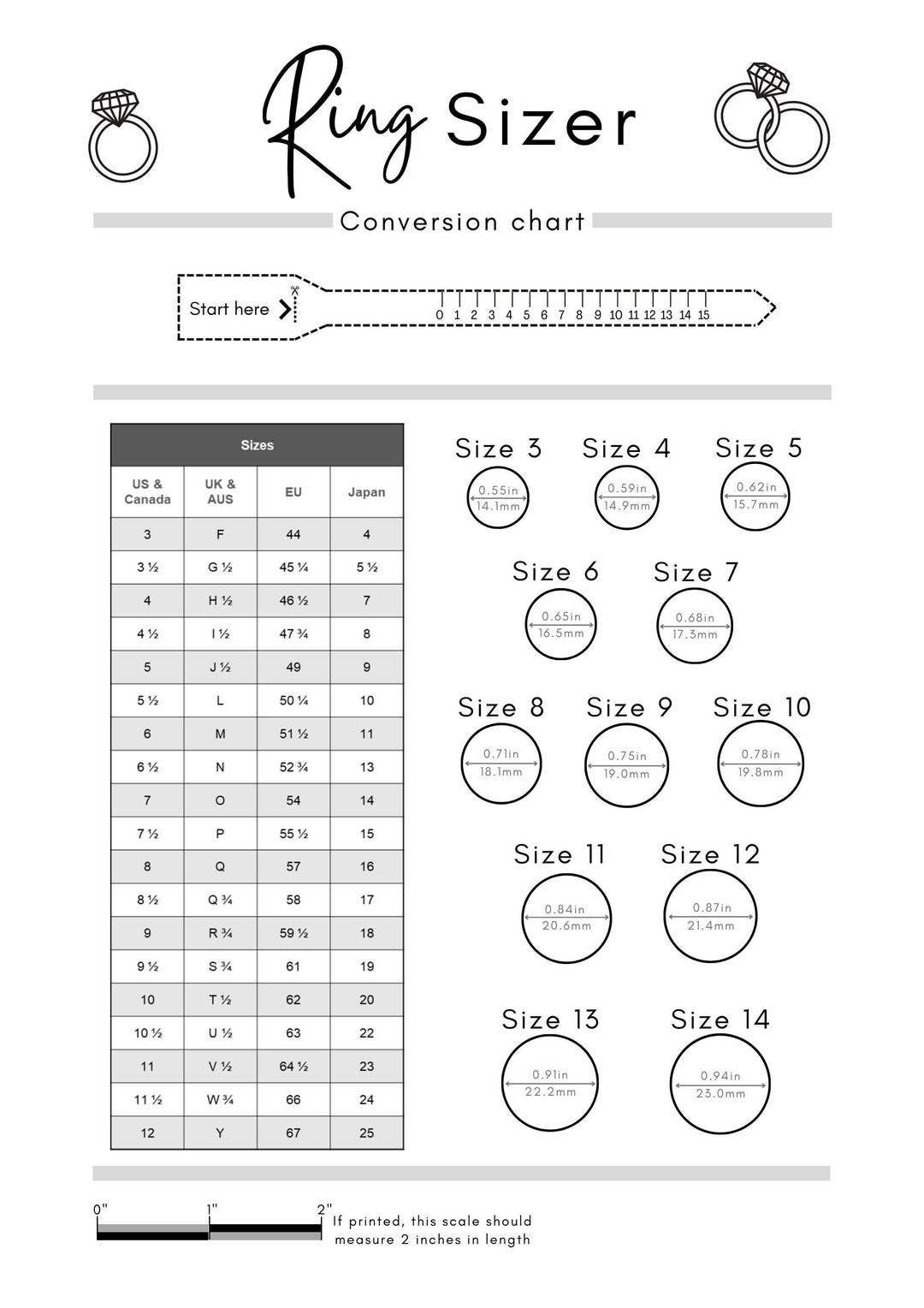 Chart Uk To Size Ring Conversion Printable Ring Sizer Accurate Ring Size Finder Measuring Tool