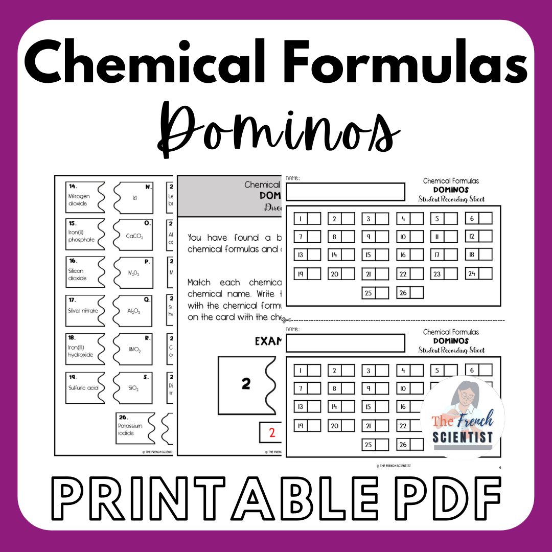 CHEMISTRY Chemical Formulas Dominos Puzzle Activity Printable Made By Teachers