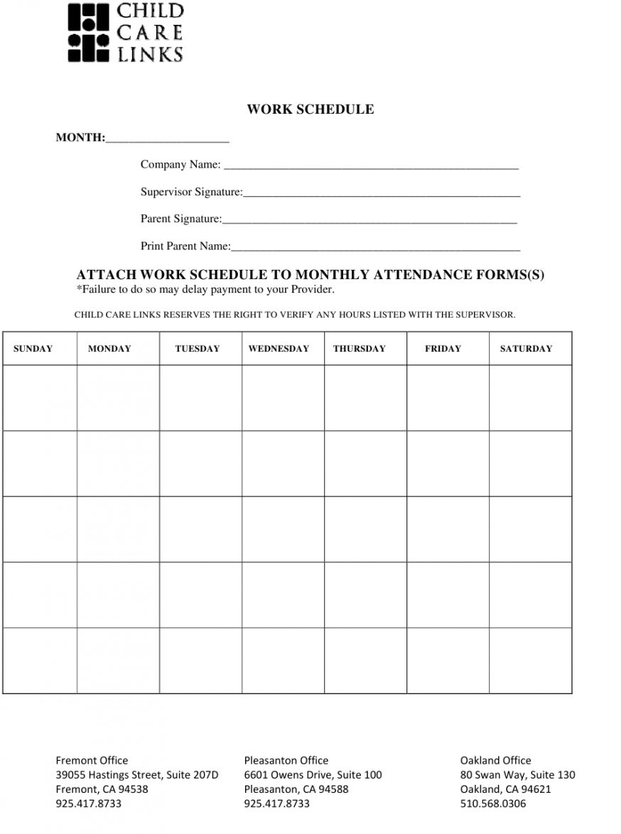 Child Care Staff Schedule Template