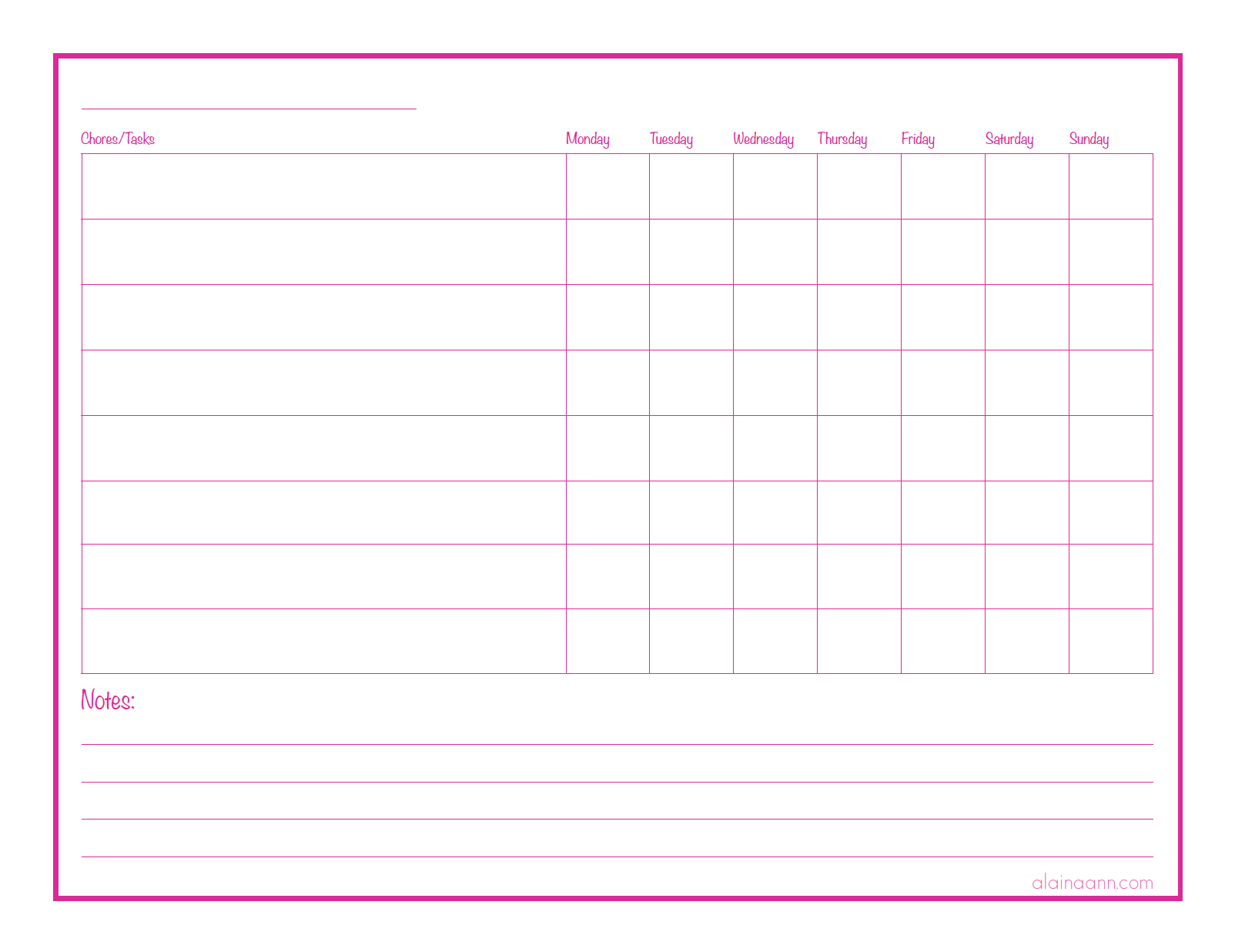 Chore Chart Printable Alaina Ann Chore Chart Printable Alaina Ann