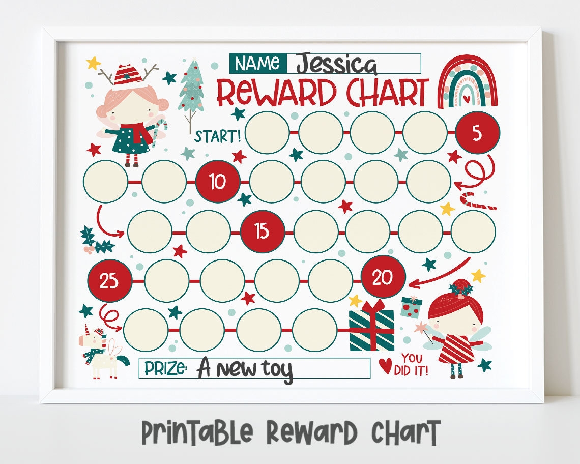 Christmas Reward Chart For Kids Unicorn Holiday Design instant Download Etsy