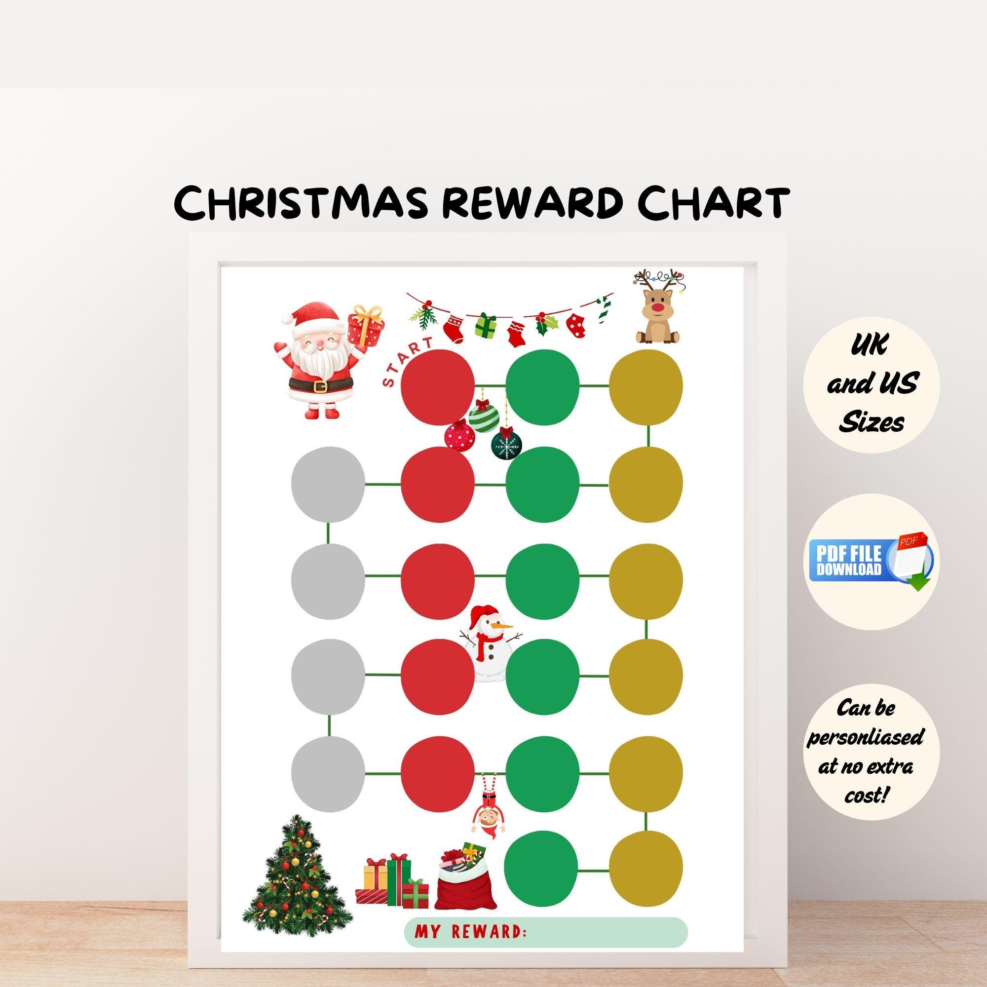 Christmas Reward Chart Printable Kids Holiday Good Behavior Tracker Festive Potty Chart PDF Etsy