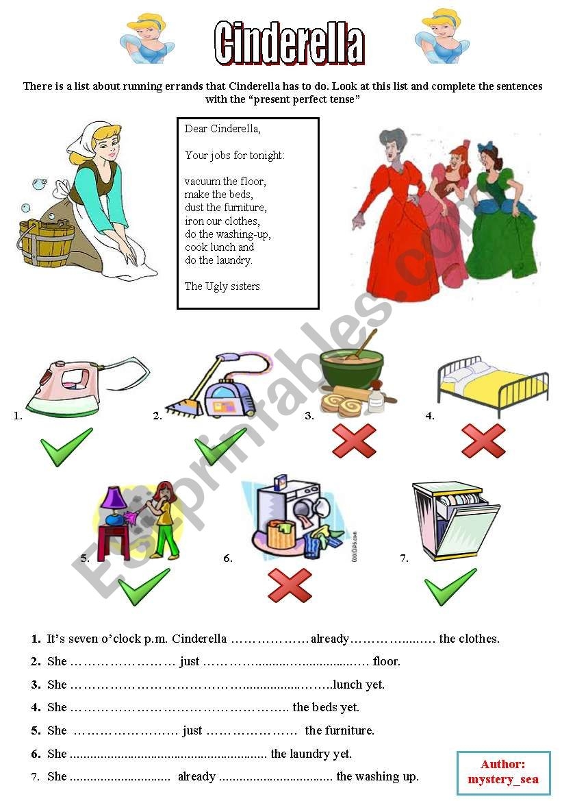 Cinderella Household Chores P Perfect Tense ESL Worksheet By Mystery sea