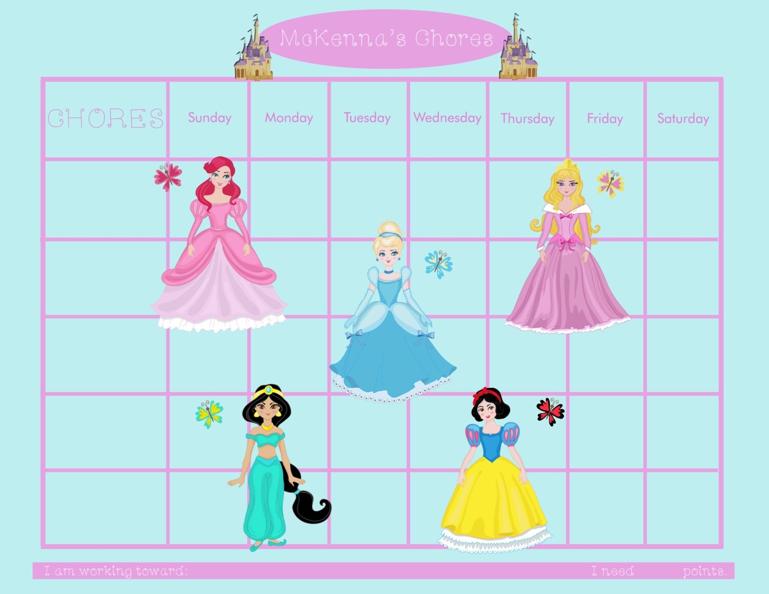 Cinderella Reward Chart Etsy