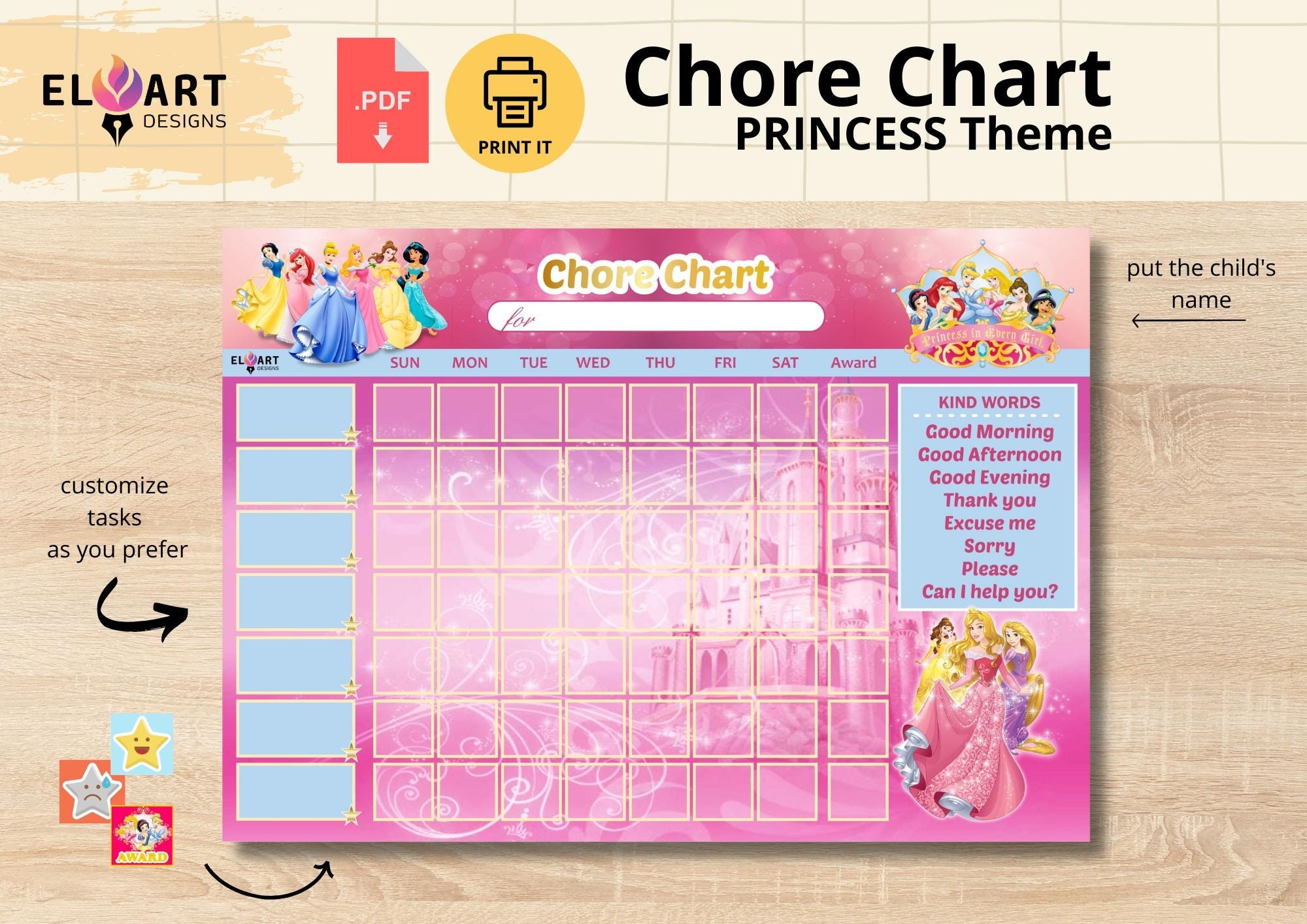 Cinderella Reward Chart Etsy