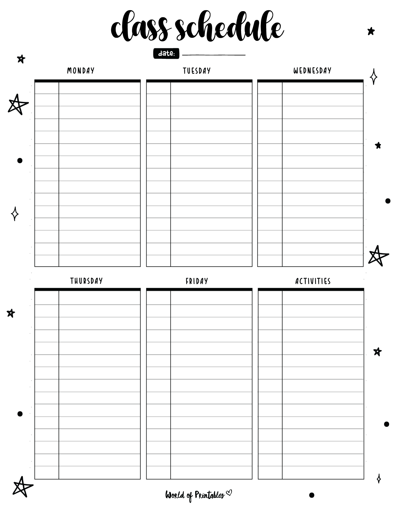 Printable Classroom Schedule Chart