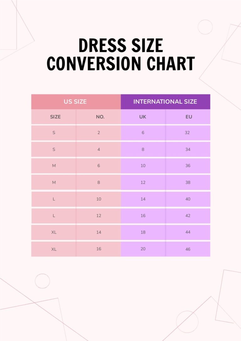 Clothing Size Conversion Chart In PDF Illustrator Download Template