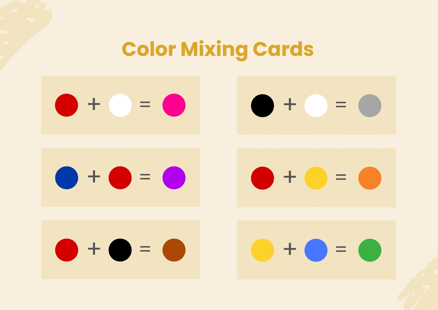Color Mixing Cards Chart In Illustrator PDF Download Template