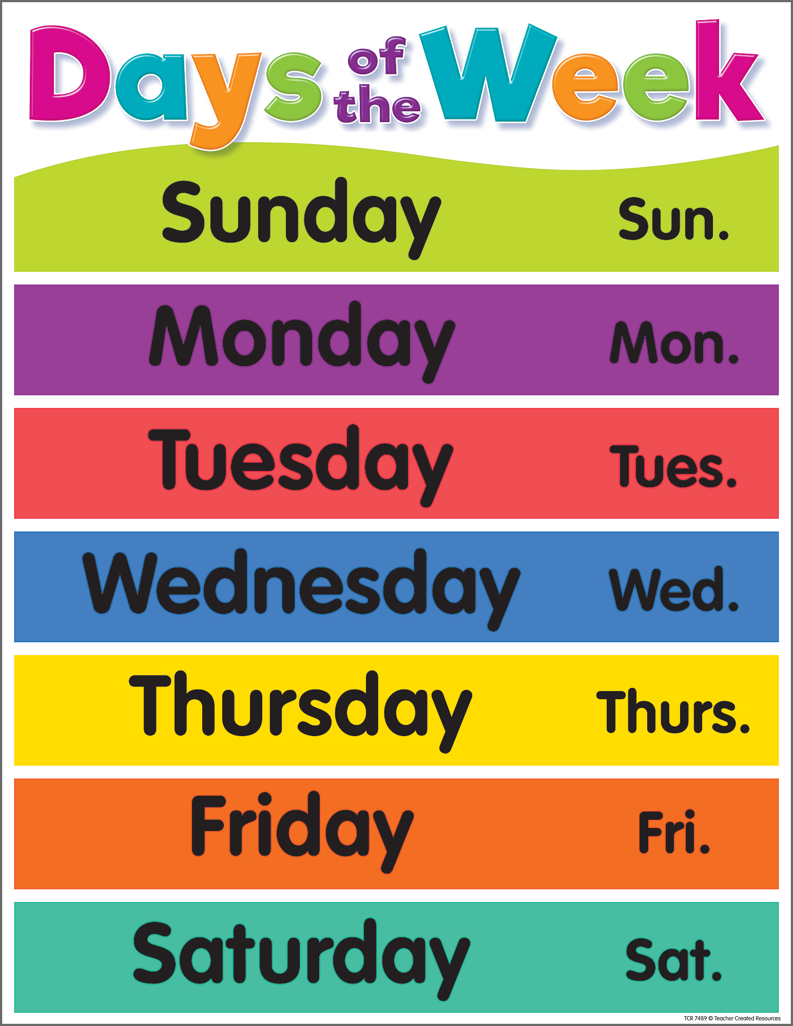 Colorful Days Of The Week Chart TCR7489 Teacher Created Resources