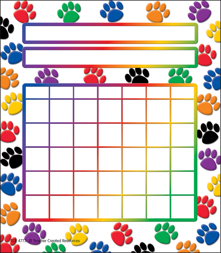Colorful Paw Prints Incentive Charts TCR4773 Teacher Created Resources