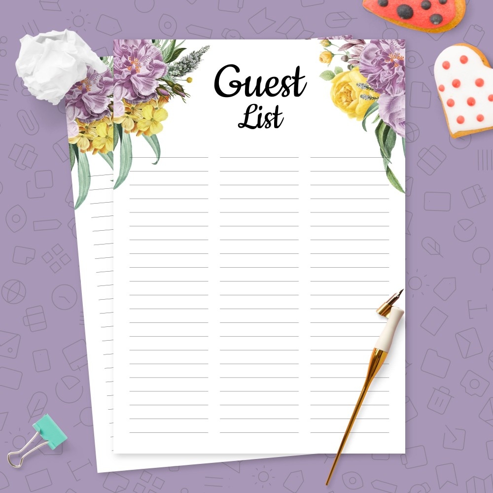 Colorful Wedding Guest List Template Printable PDF