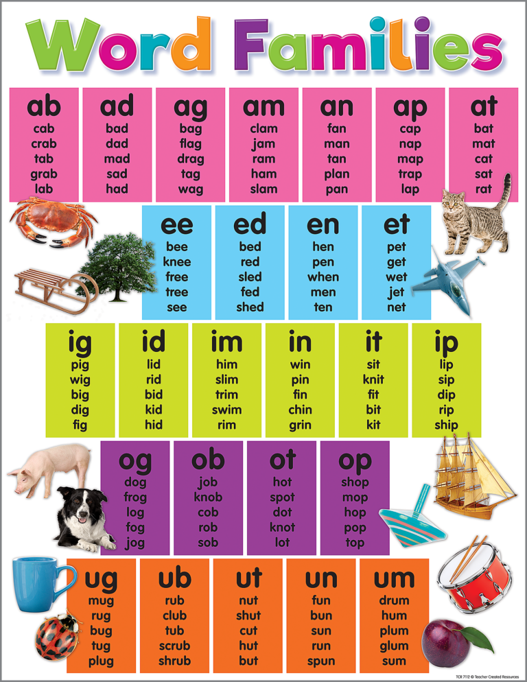 Colorful Word Families Chart TCR7112 Teacher Created Resources