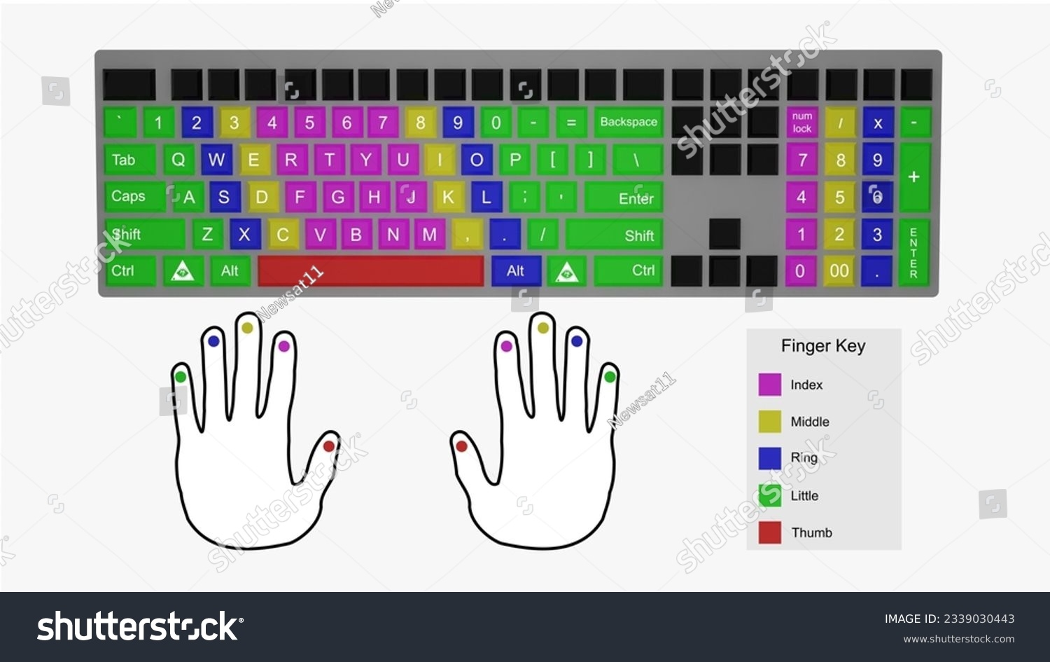 Computer Keyboard Hand Placement Diagram Stock Illustration 2339030443 Shutterstock