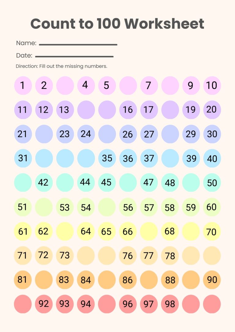 Count To 100 Circle Chart In Illustrator PDF Download Template