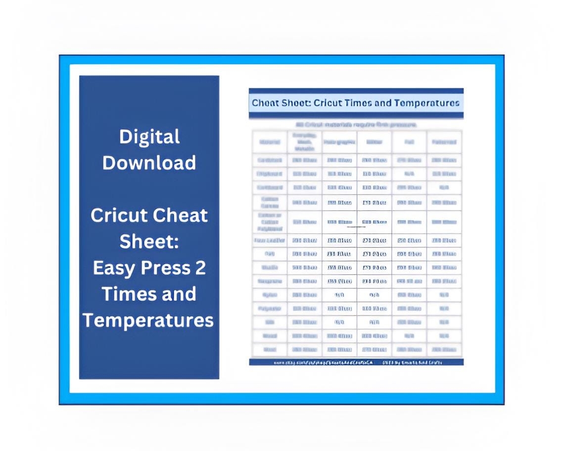Cricut Heat Guide Cheat Sheet Easypress 2 Temperature Chart Easy Press HTV Iron On Vinyl Heat Press Maker Craft Accessory Digital Download Etsy