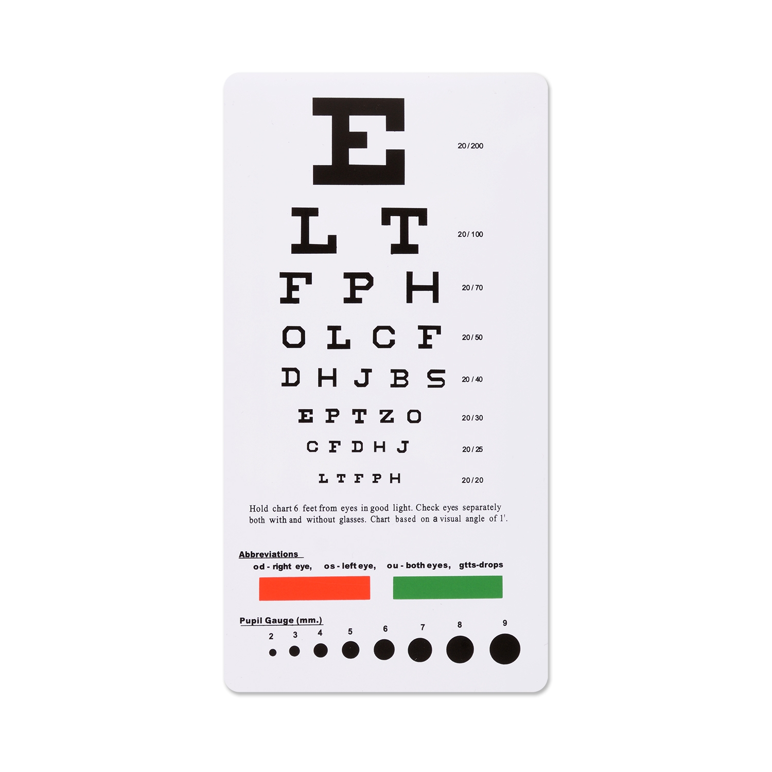 Custom Printable Snellen Eye Test Chart 6 Feet Plastic