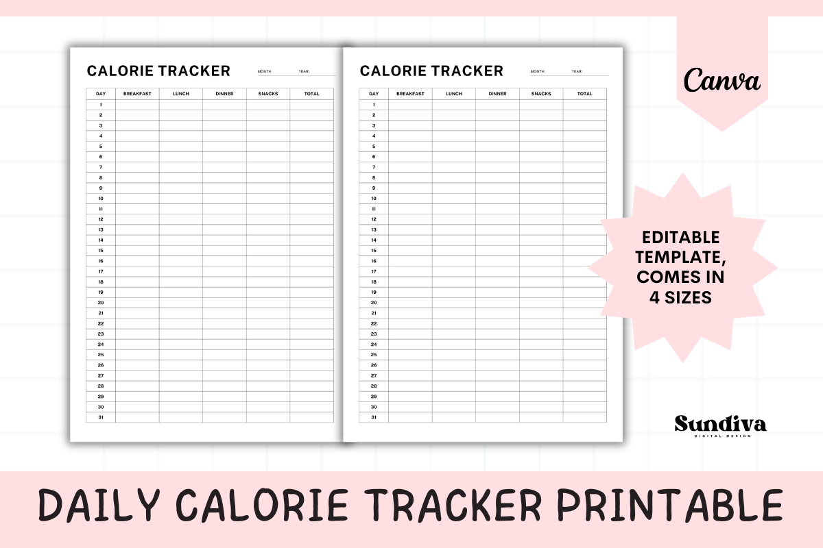 Daily Calorie Tracker Editable Template Calorie Log
