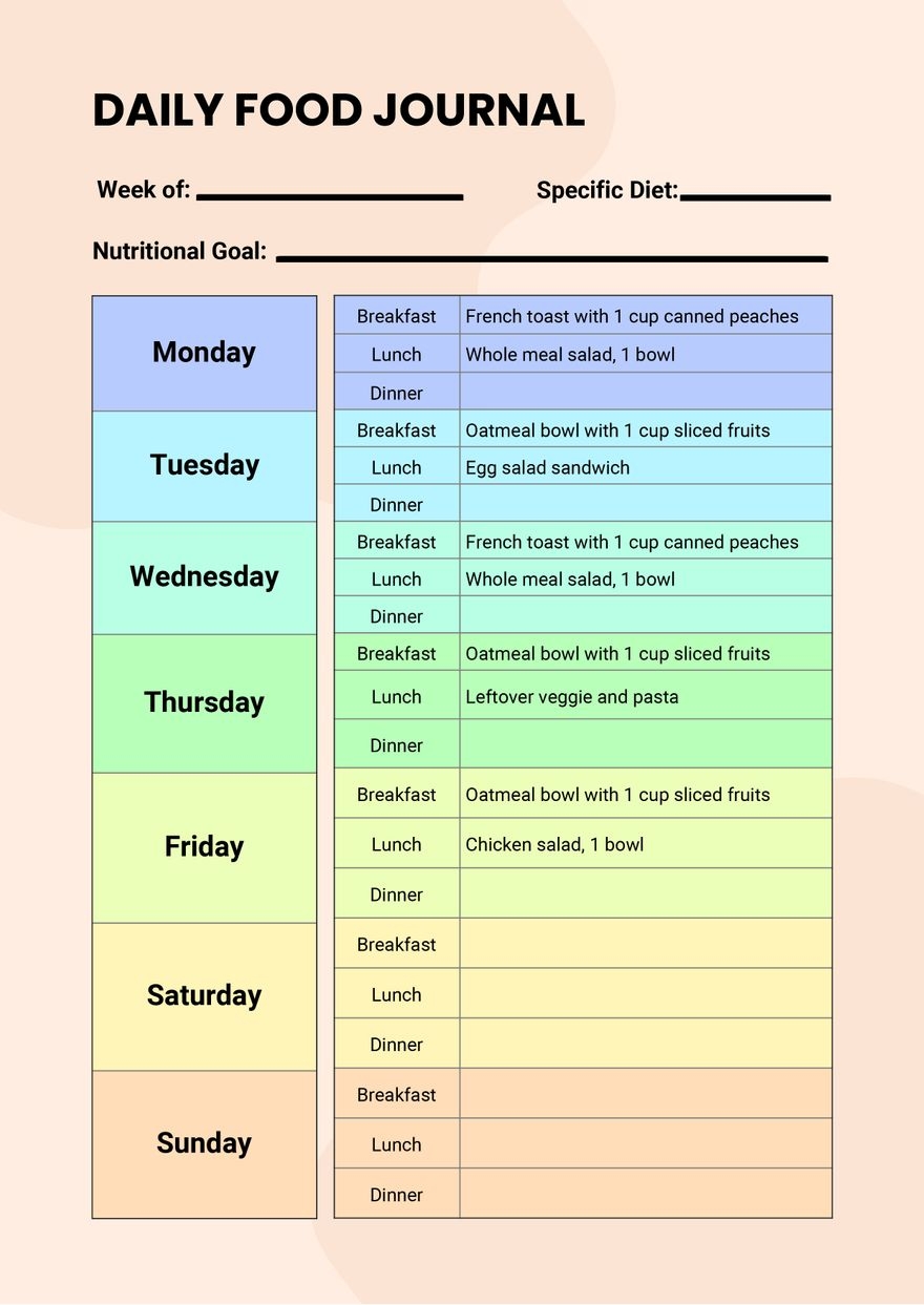 Daily Food Journal Nutrition Chart In Illustrator PDF Download Template Daily Food Journal Nutrition Chart In Illustrator PDF Download Template