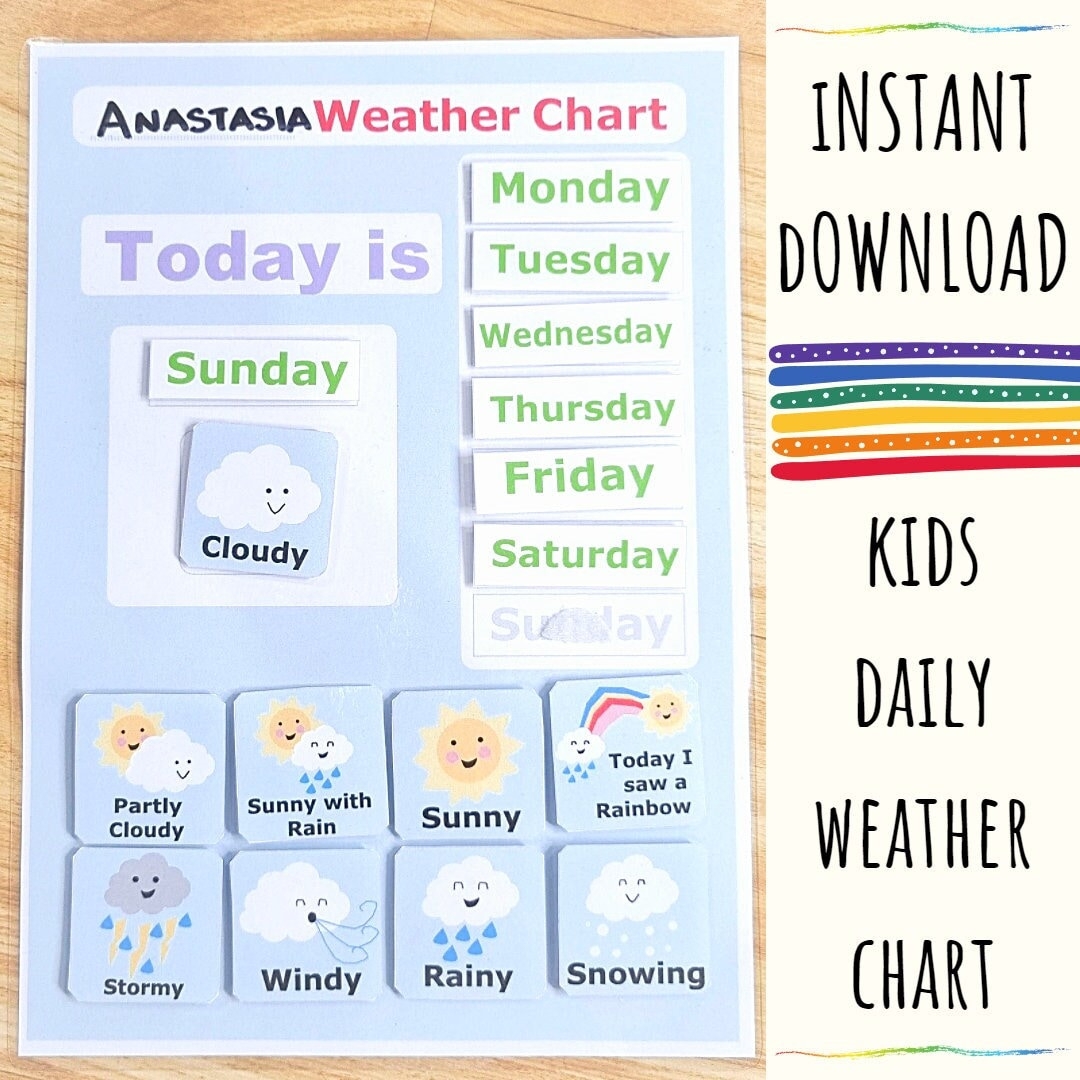 Daily Weather Chart Childrens DIY Activity Printable Sheet Homeschool Education Etsy