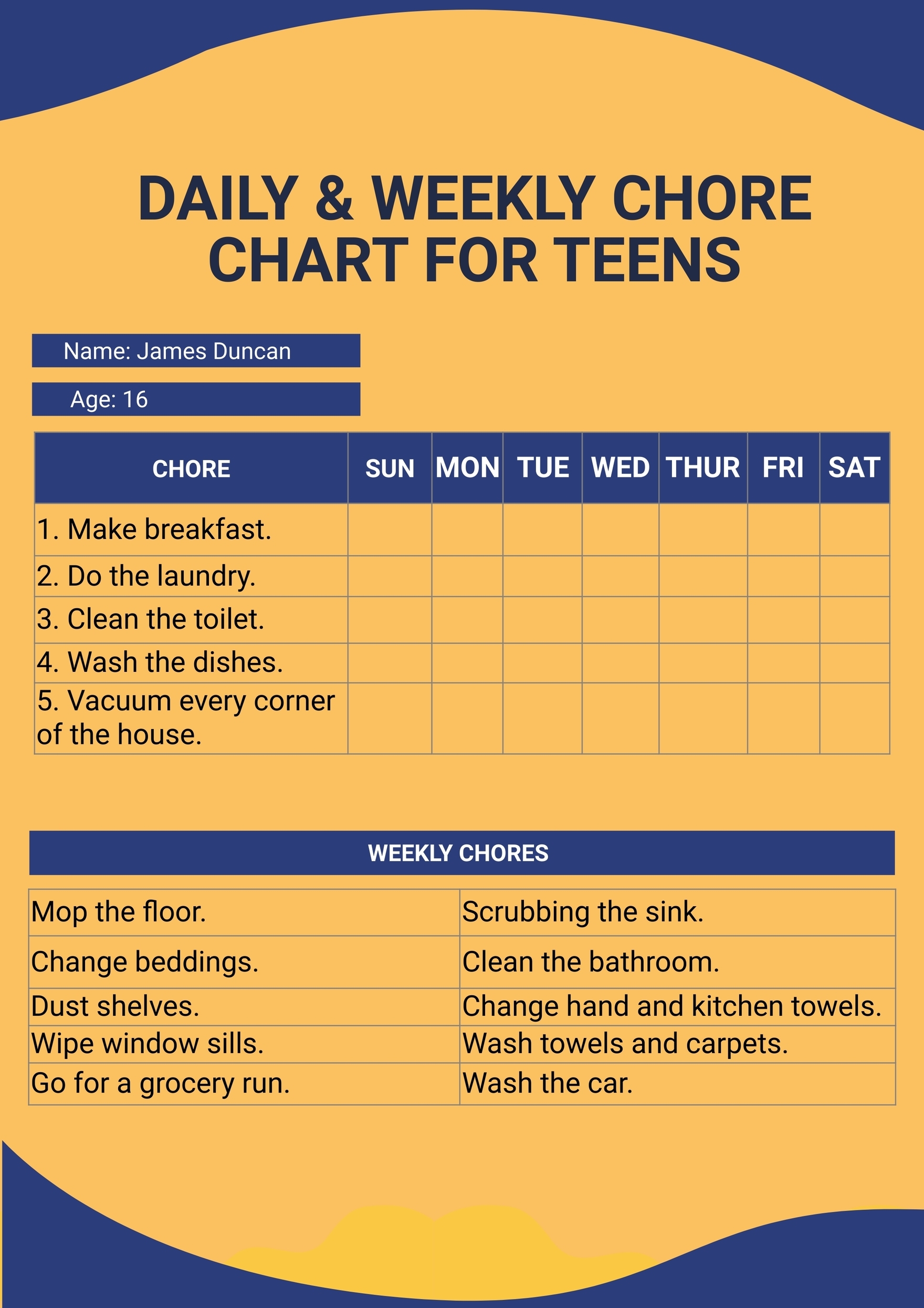 Printable Chore Charts For Young Teens