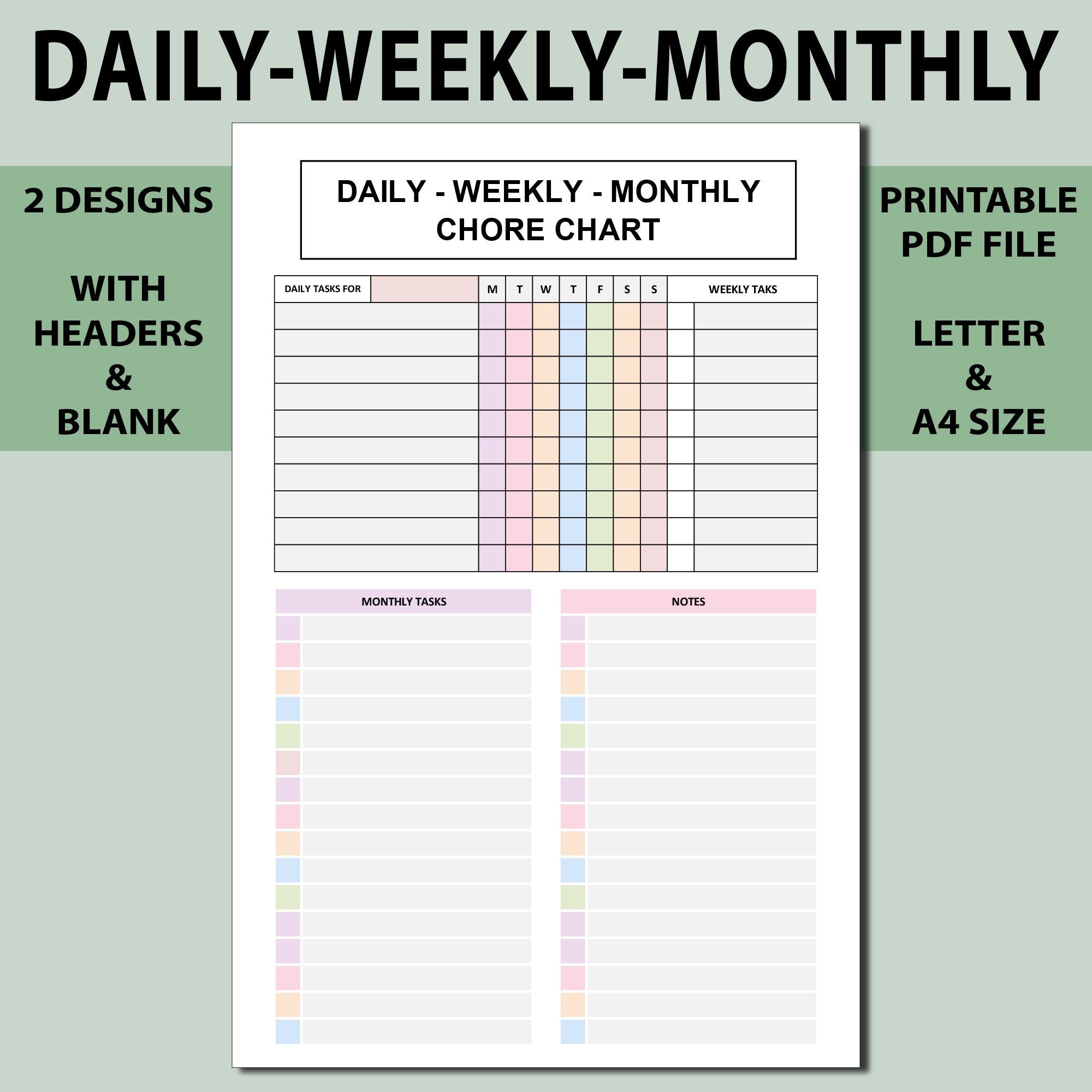 Daily Weekly Monthly Chore Chart Printable tasks Day tasks Week tasks Month daily Weekly Monthly Homework labour Planner Printable Etsy