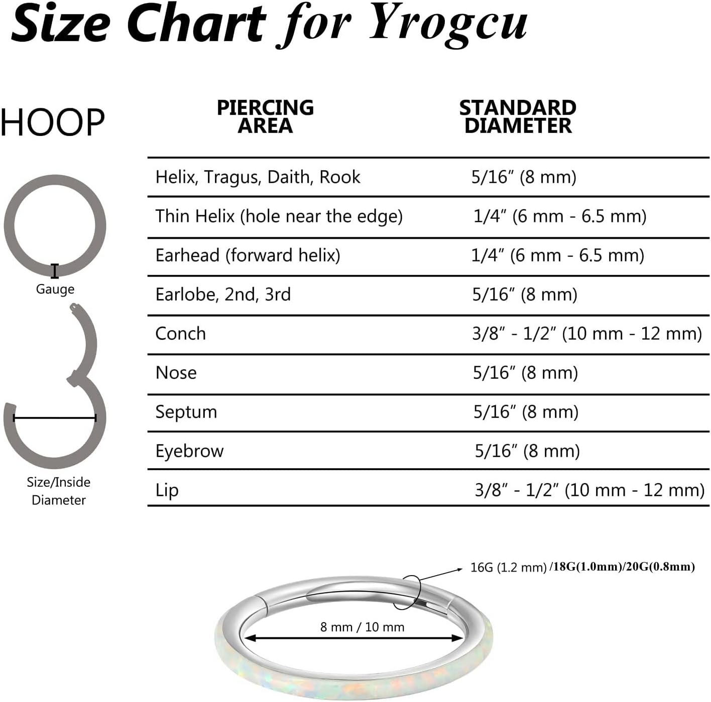 Daith Piercing Size Chart Ear Lobe Daith Piercing Gauge Size Cosmic Star Solid White Gold