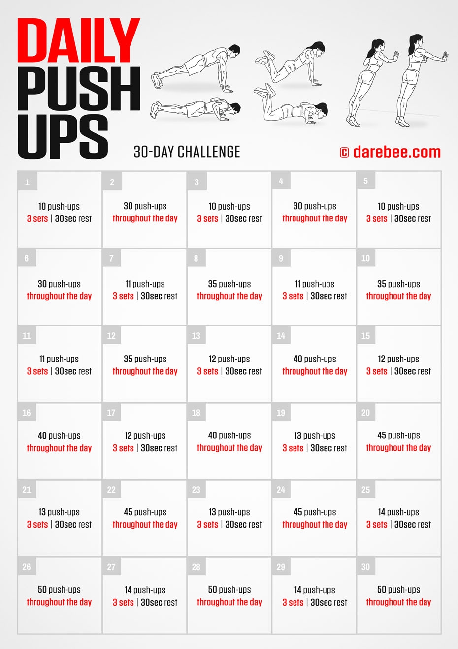 Darebee 30 Days Push Up Plan Darebee 100 Pushups 28 Day Pushup Challenge 30 Day Pushup