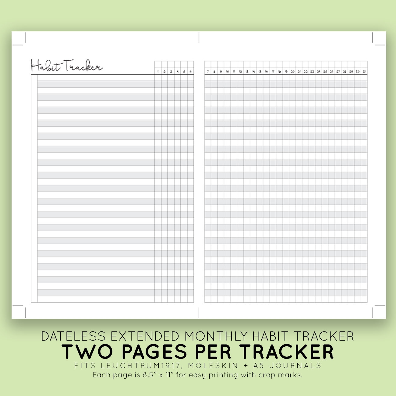 Dateless Printable Monthly 2 Page Habit Tracker Laura Kinker