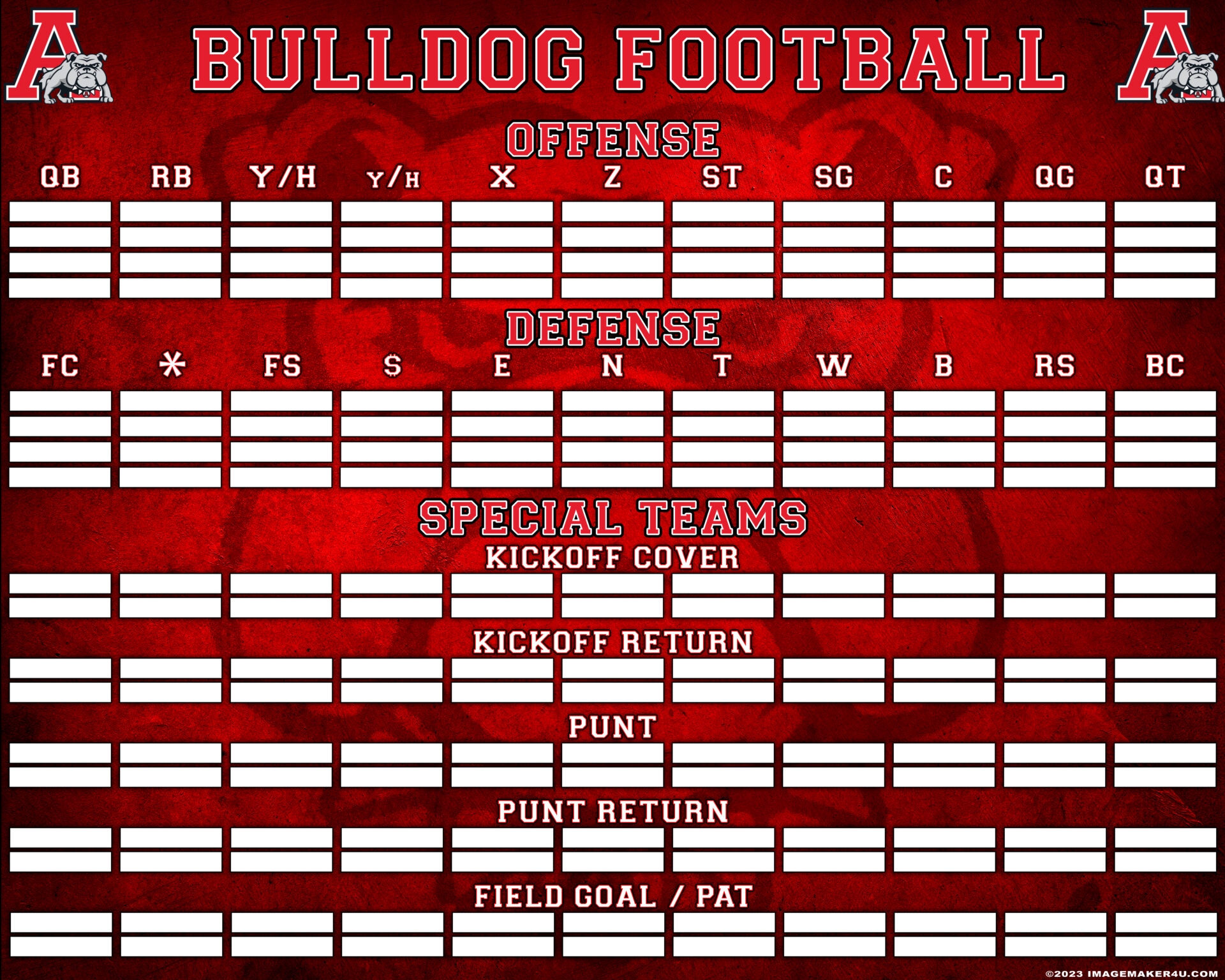 Printable Depth Chart
