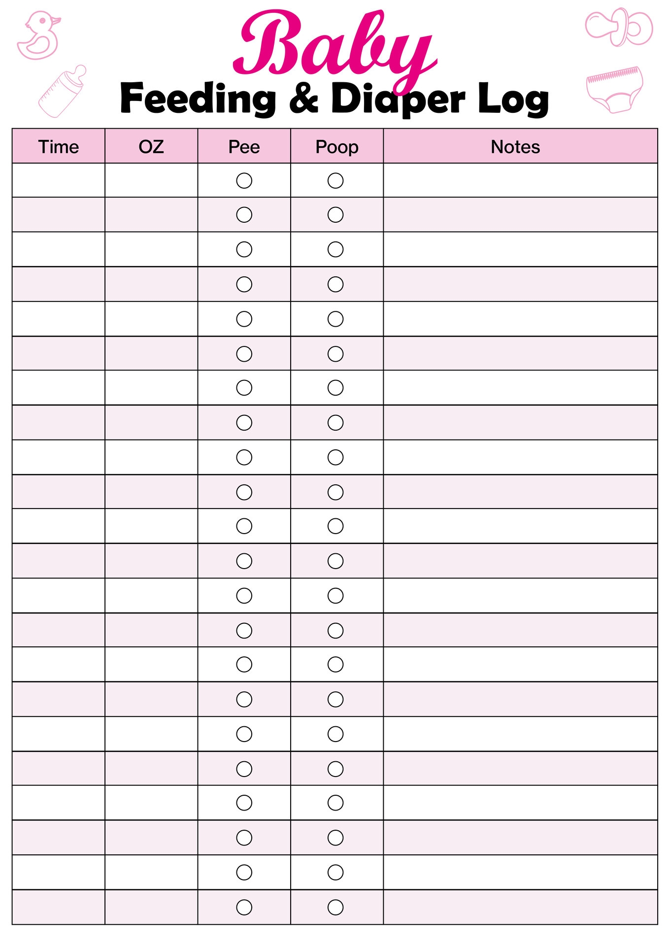 Diaper Changing Log 12 Free PDF Printables Printablee