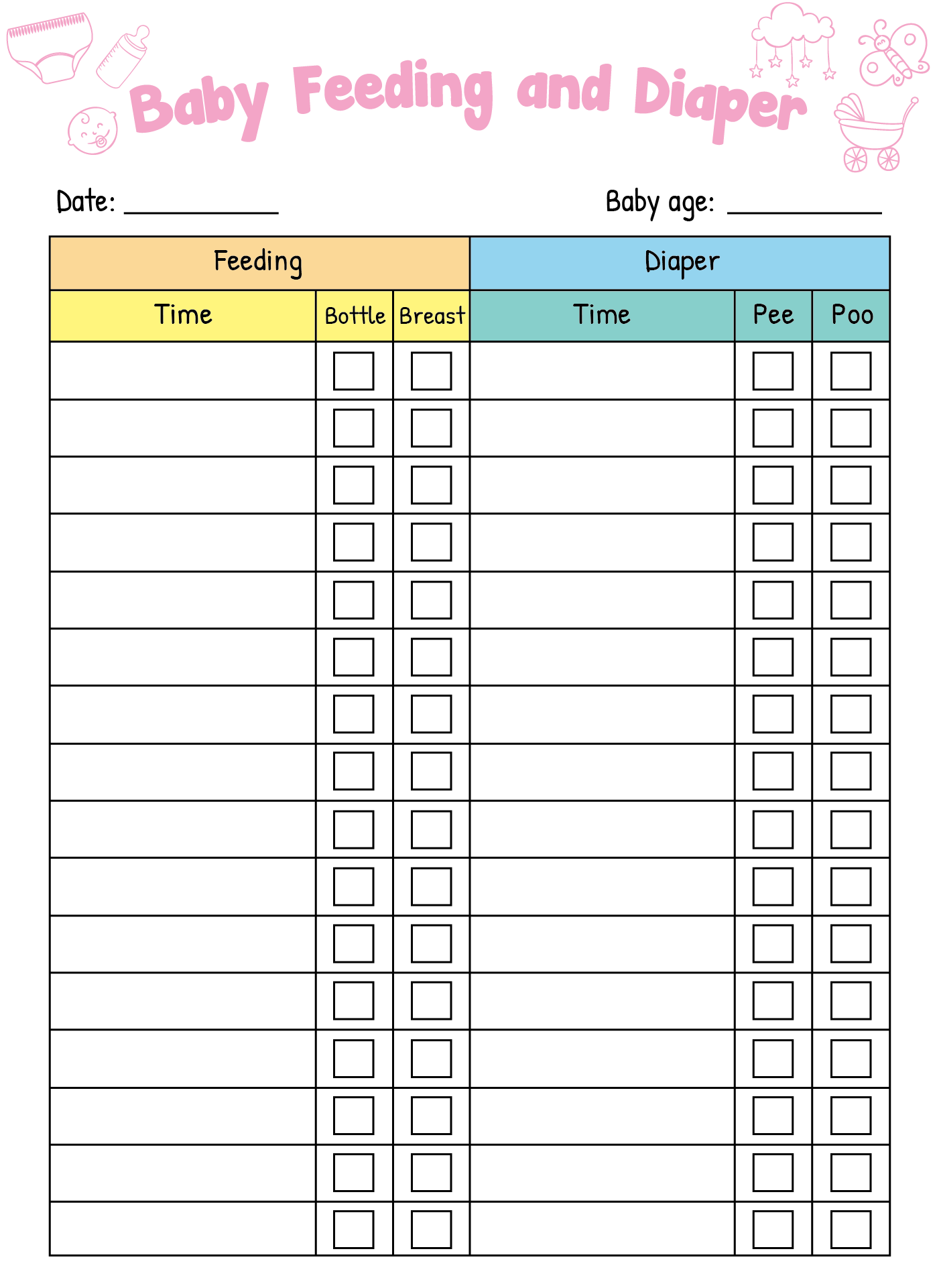 Diaper Changing Log 12 Free PDF Printables Printablee
