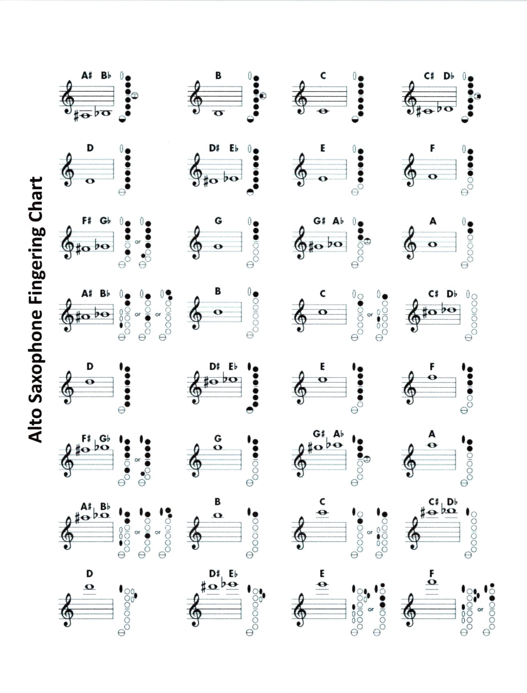 Digital Alto E Flat Saxophone Fingering Chart For Beginners To Advanced Etsy
