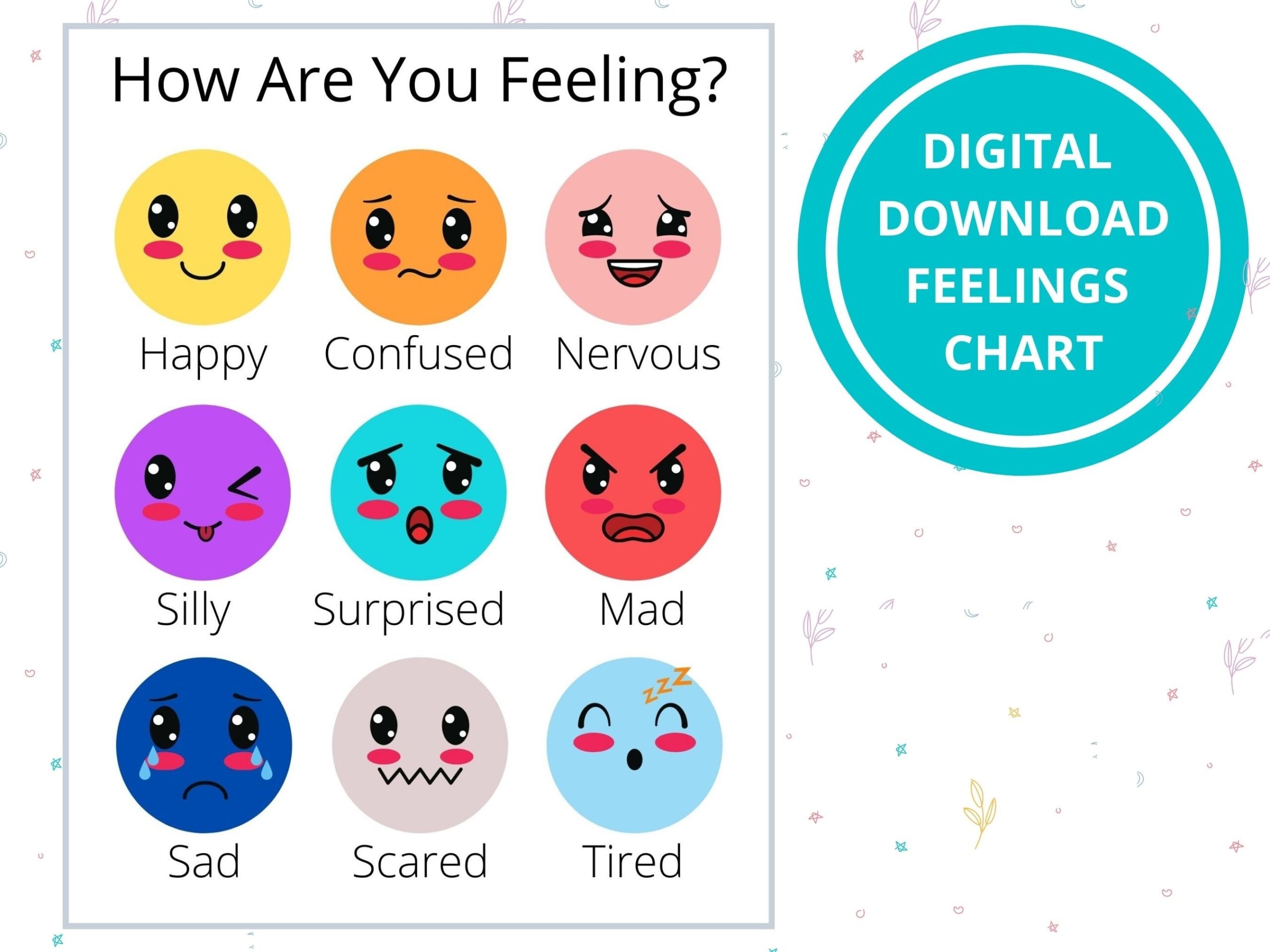 Digital Download Feelings Chart Printable Emotions Chart Digital Download Feelings Chart Printable Emotions Chart