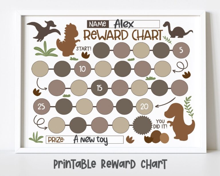 Dinosaur Reward Chart For Kids Printable Sticker Chart instant Download Etsy