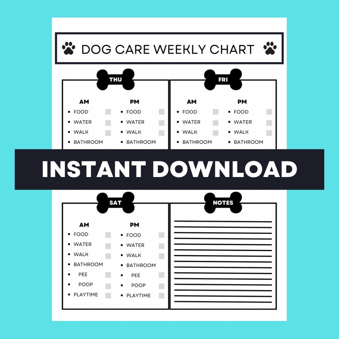 Dog Care Chart Dog Chore List Weekly Dog Care Pet Care Chart Instant Digital Download Dog PDF Etsy