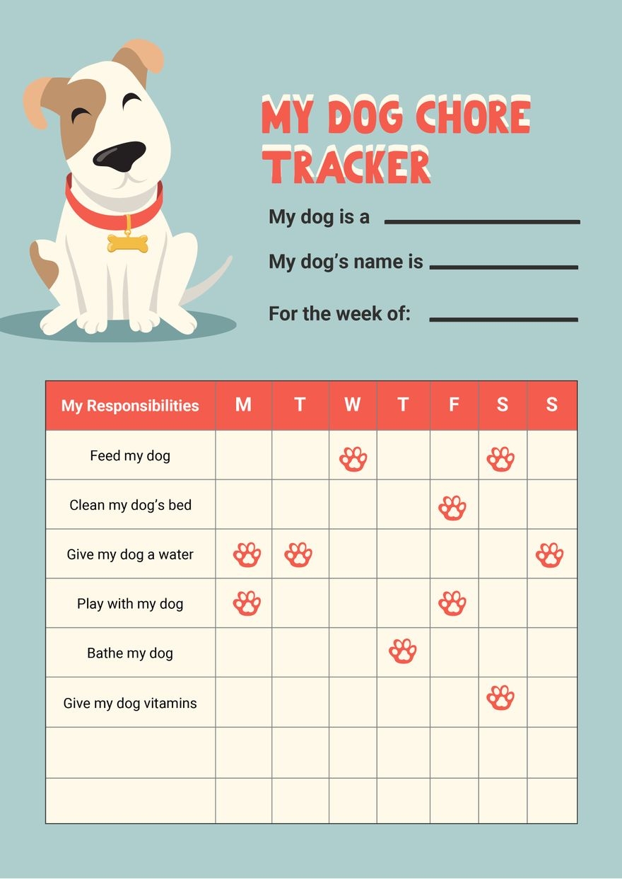Dog Chore Chart For Kids In Illustrator PDF Download Template Dog Chore Chart For Kids In Illustrator PDF Download Template