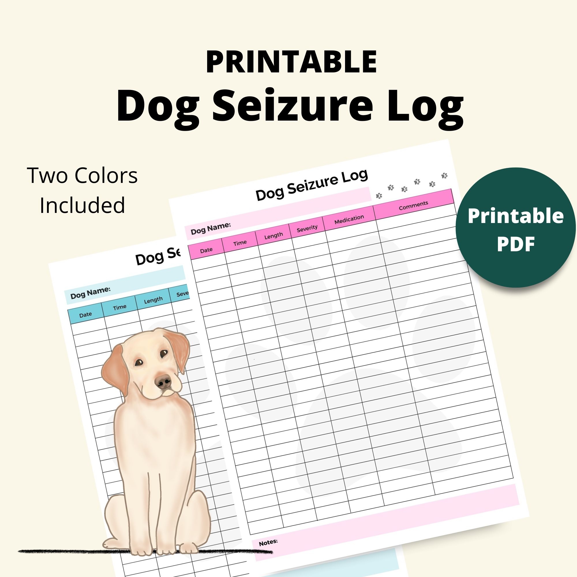 Dog Seizure Log Pet Seizure Log Printable Seizure Tracker For Dogs Seizure Log For Puppy With Epilepsy Pet Seizure Monitoring Chart Tutor Your Dog Shop