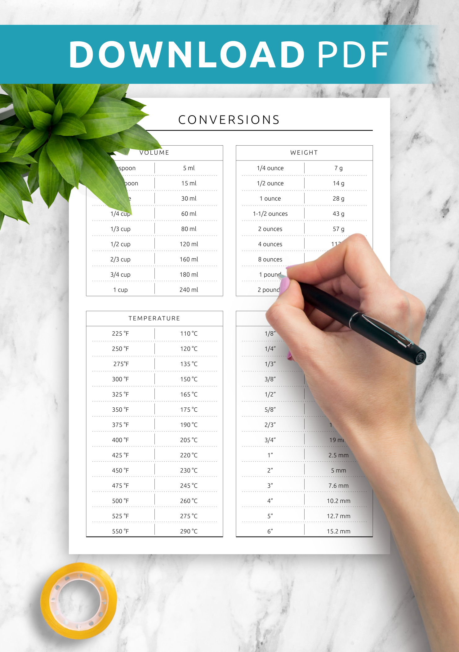 Download Printable Conversions Table Template PDF