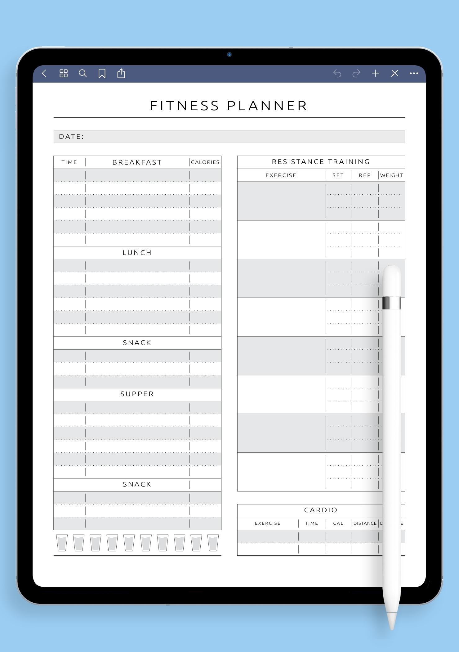 Download Printable Fitness Meal Water Tracker Template PDF