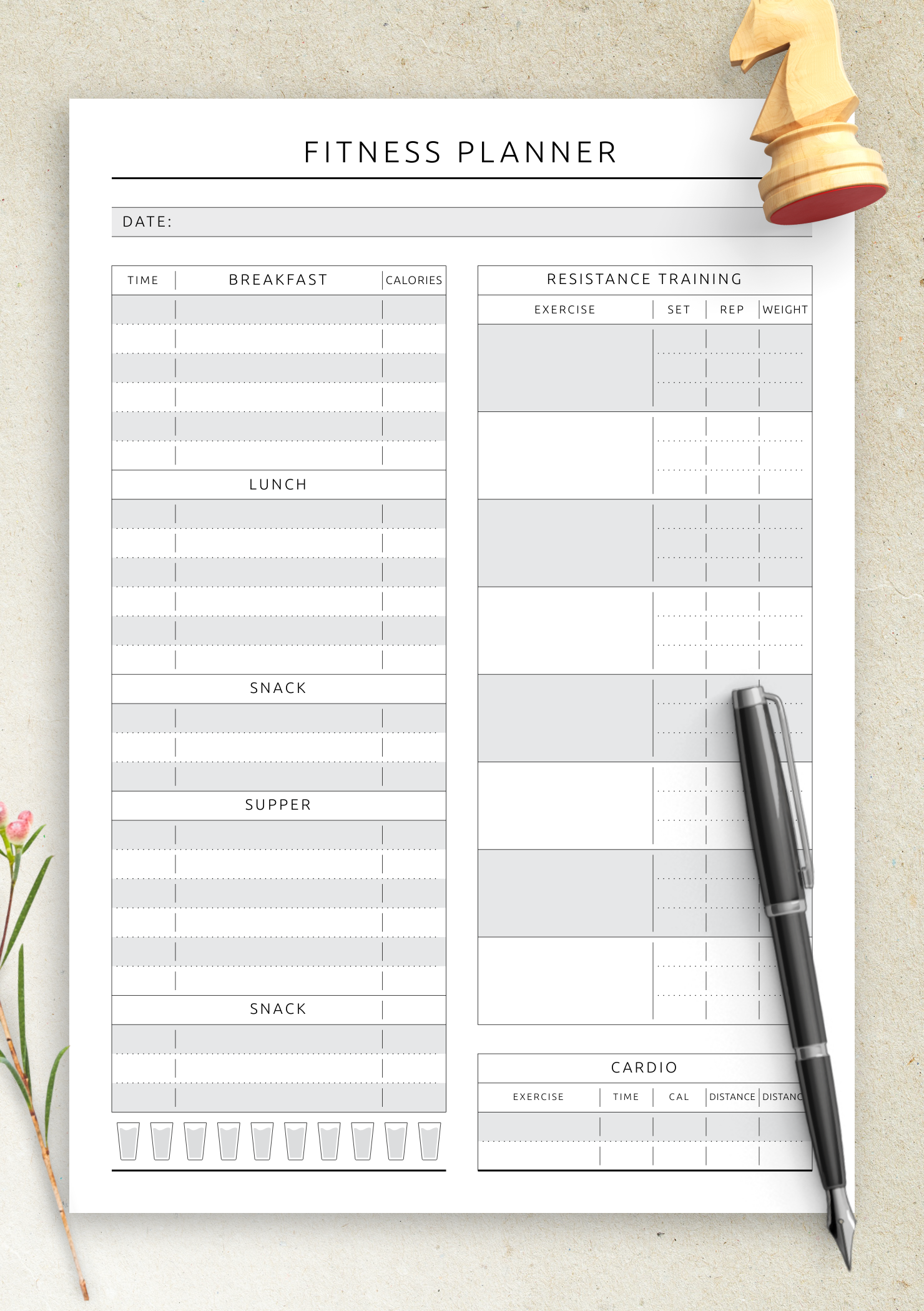 Download Printable Fitness Meal Water Tracker Template PDF