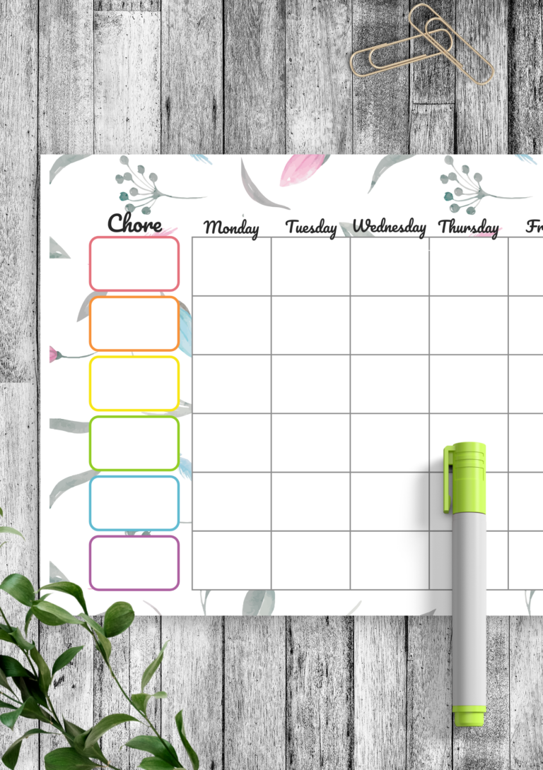 Download Printable Floral Chore Chart Template PDF