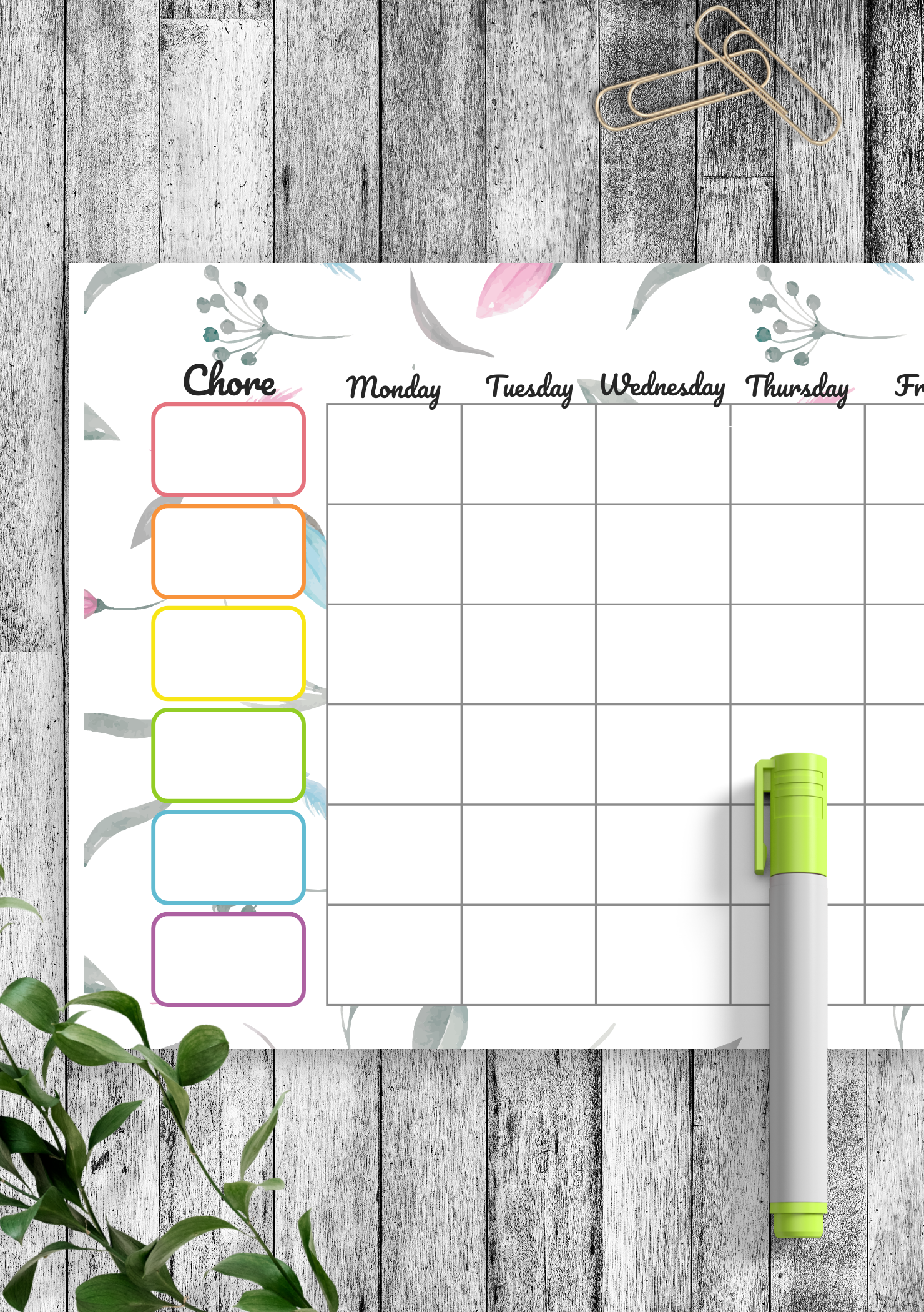 Download Printable Floral Chore Chart Template PDF