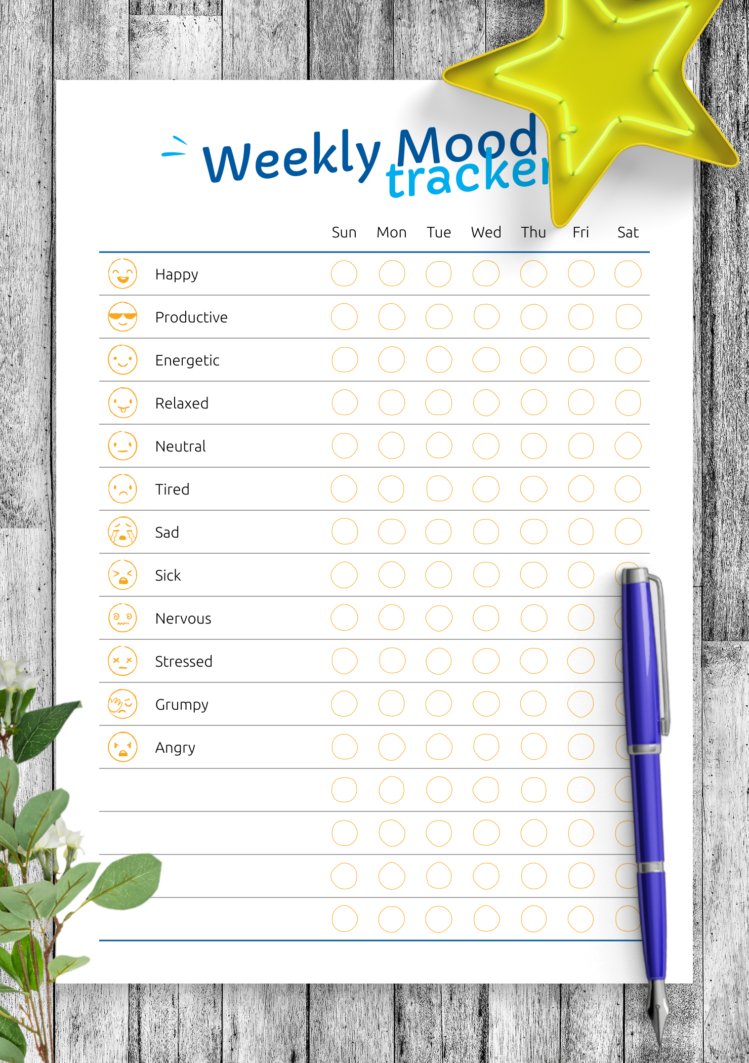 Download Printable Funny Weekly Mood Tracker PDF