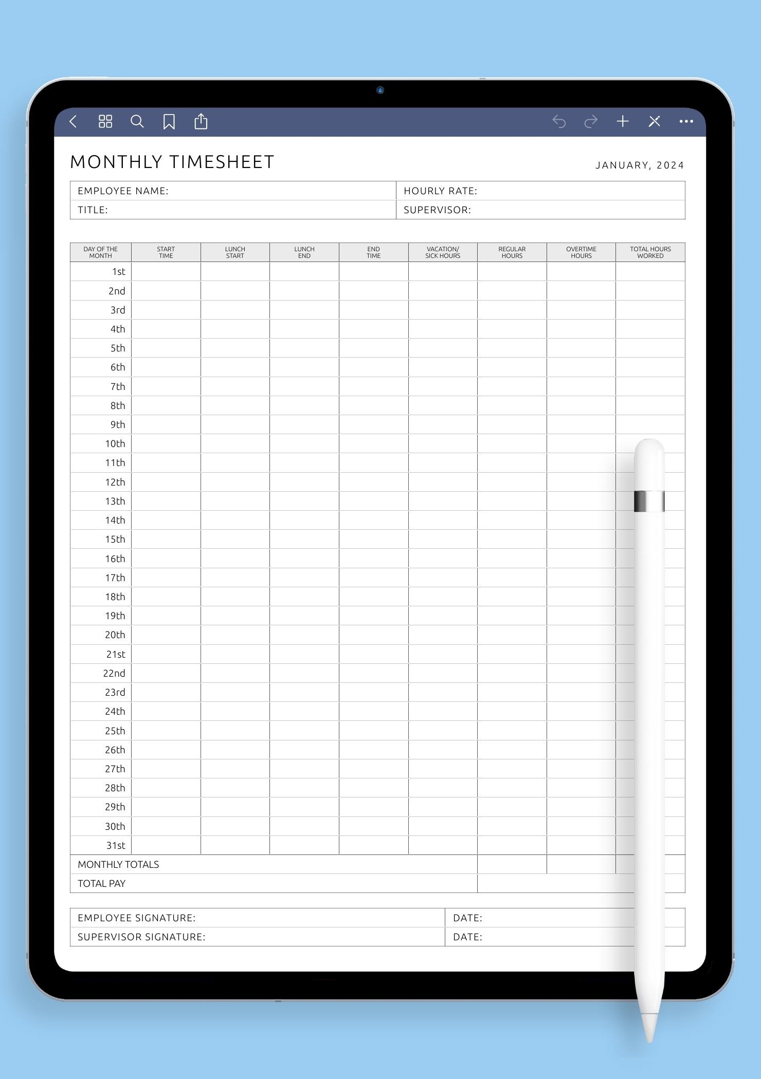 Download Printable Monthly Timesheet Template PDF Download Printable Monthly Timesheet Template PDF